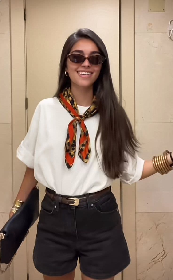 Scarf & Leather Shorts